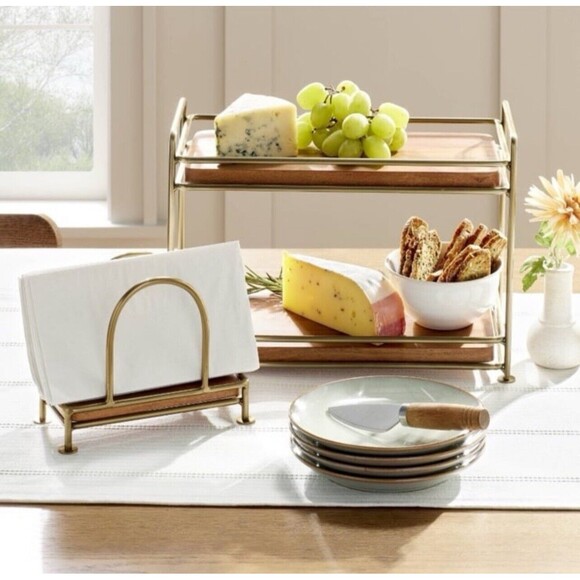 Tiered Wood & Brass Rectangular Serving Stand - Hearth & Hand with Magnolia - Picture 2 of 10